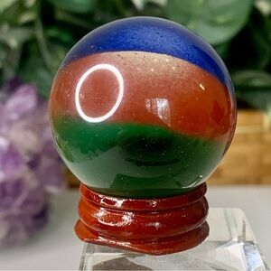 Fiber Optic Glass Rainbow Cat's Eye Polished Sphere Crystal Ball W Stand 1 1/2"